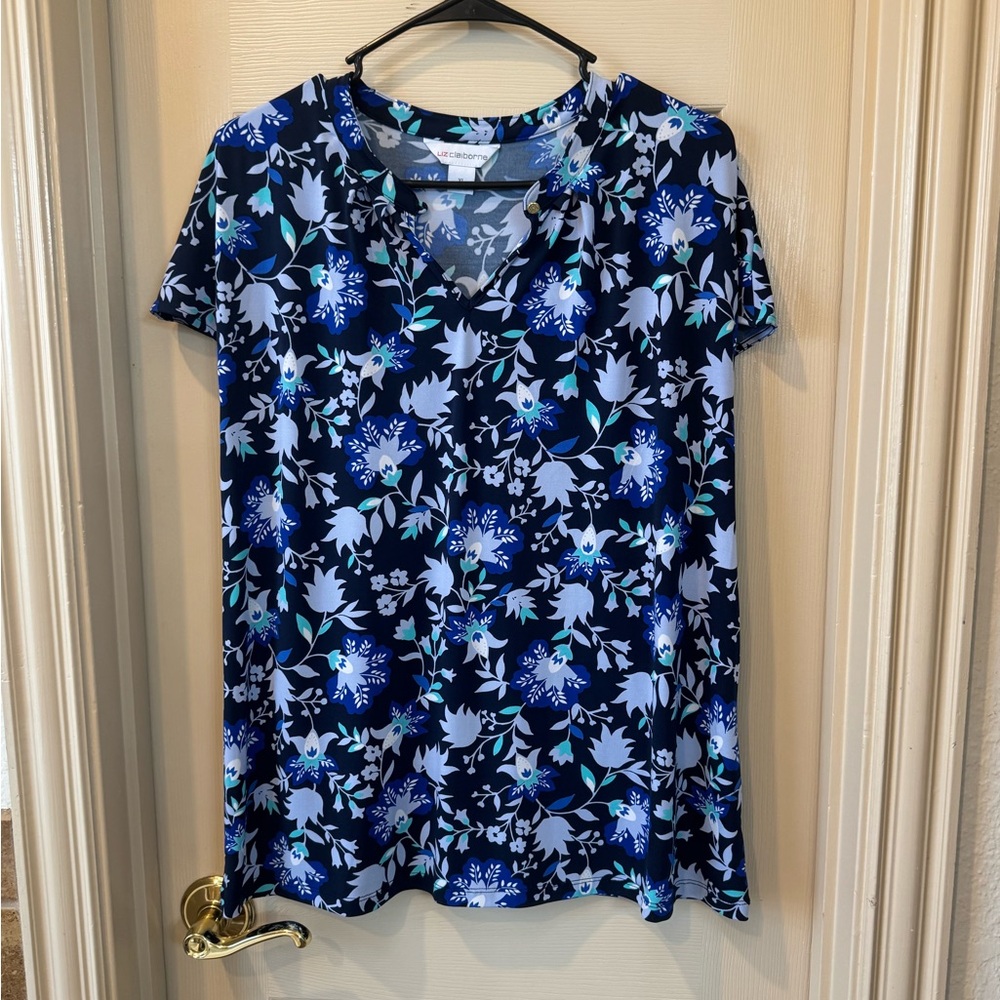 Liz Claiborne Blue Split Neck Blouse